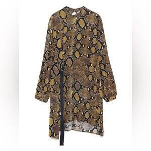 Zara Snakeskin Belted Long Sleeve Modest Dress